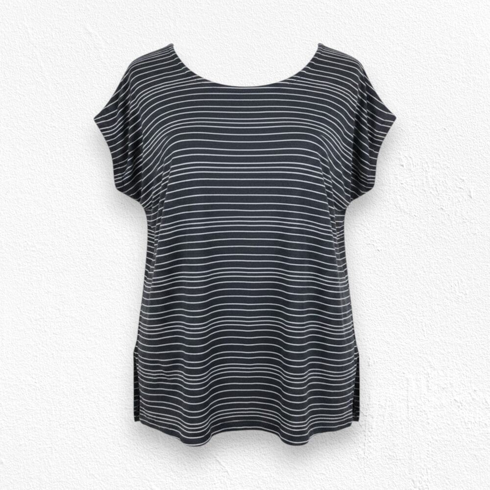 Eileen Fisher Black White Striped Organic Linen Light Boxy Top Size Large